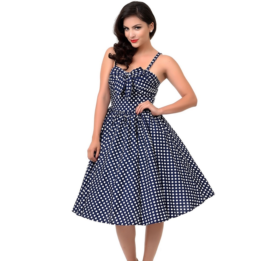 1950s Blue & White Polka Dot Swing Dress
